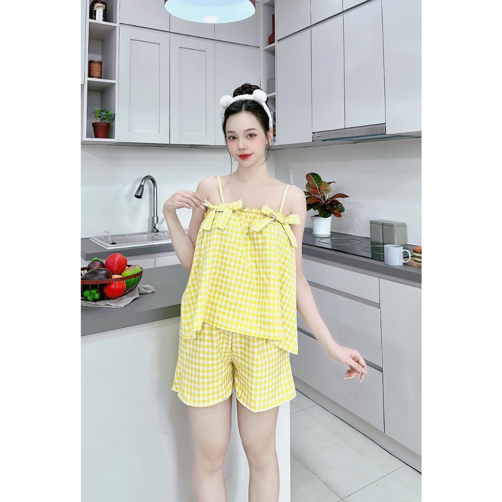 Đồ ngủ 2 dây quần bèo siêu xinh vải lụa hàn họa tiết lạ siêu dễ thương freesize dưới 57kg