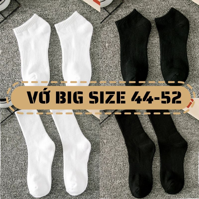 Vớ Tất Size Lớn Big Size Cổ Ngắn Cao Màu Trắng Đen Cotton Thấm Hút Mồ Hôi Dệt Kim Ba Lớp Dày Dặn Vớ Ngoại Cỡ 46 47 48 49
