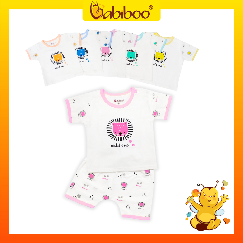 Bộ sơ sinh cài vai sư tử tay ngắn cotton 4 chiều BABIBOO - BTK11