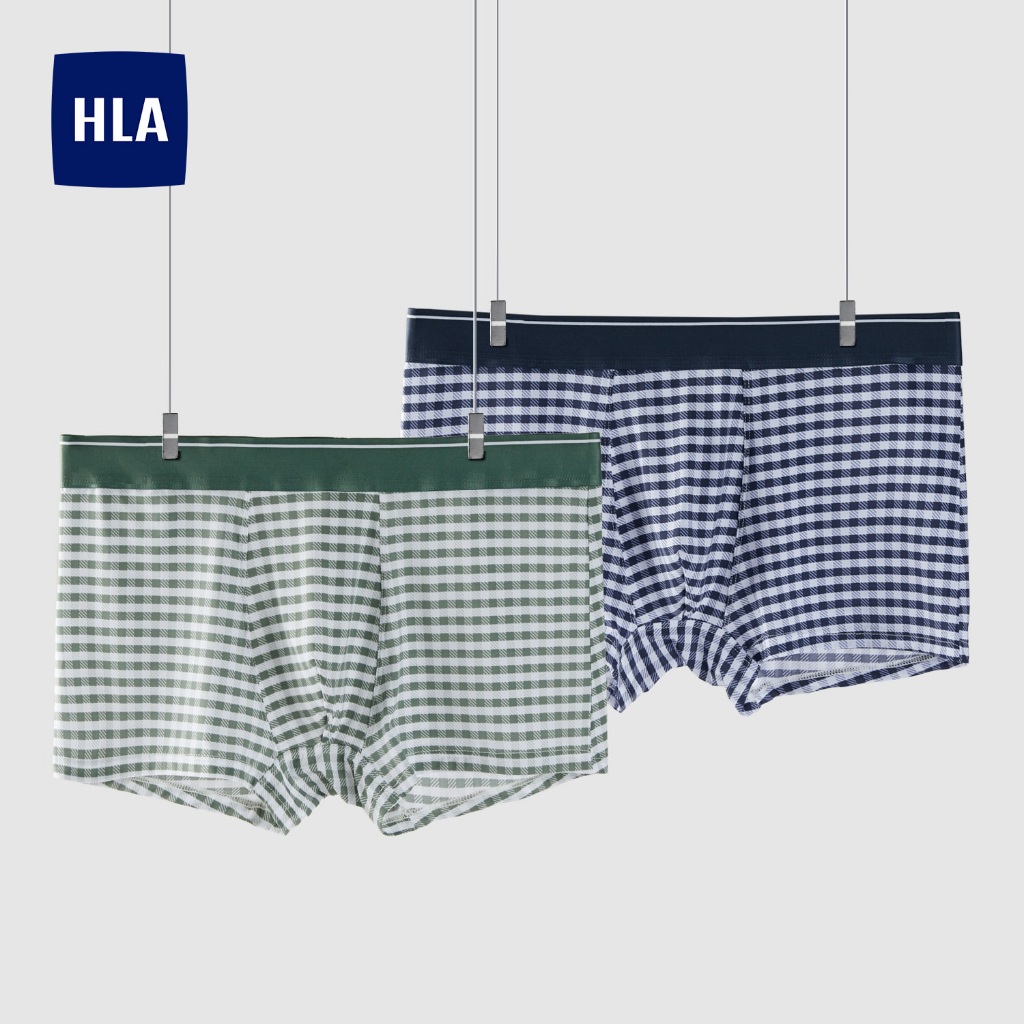 HLA - Bộ 2 quần lót nam kẻ caro mềm mịn đàn hồi dễ chịu cho da Two-Pack Soft Elastic Checked Underwear