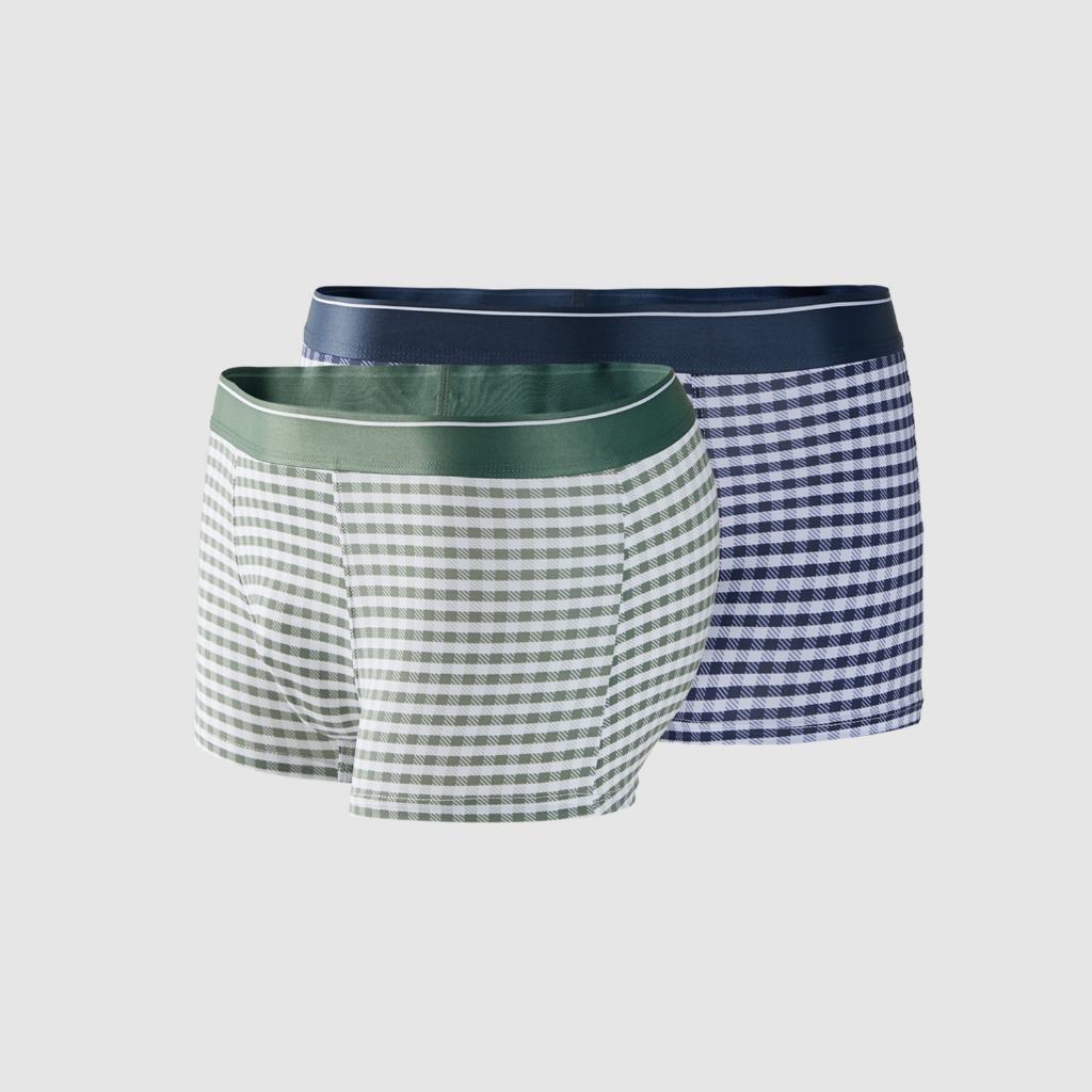 HLA - Bộ 2 quần lót nam kẻ caro mềm mịn đàn hồi dễ chịu cho da Two-Pack Soft Elastic Checked Underwear
