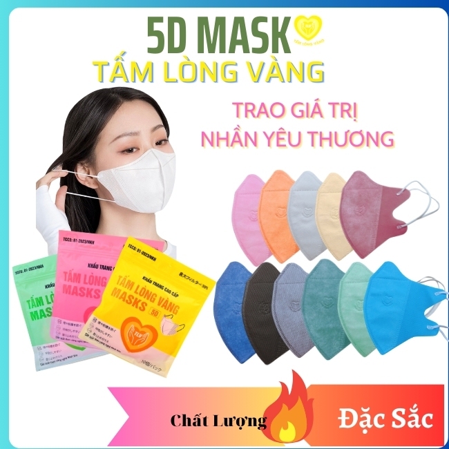 [MẪU MỚI HOT] Thùng 500 chiếc khẩu trang 5d Tấm Lòng Vàng mask người lớn 3 lớp kháng khuẩn chính hãng vải cao cấp