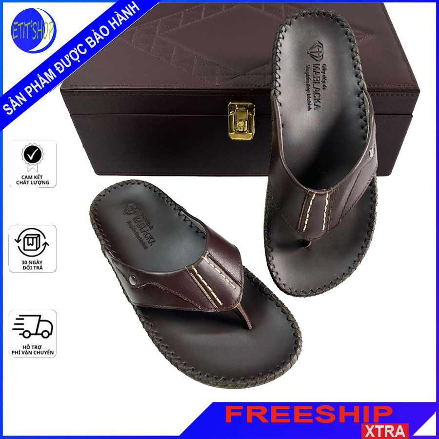 Dép kẹp nam xỏ ngón da bò thật Thiên Ân dày dặn D307