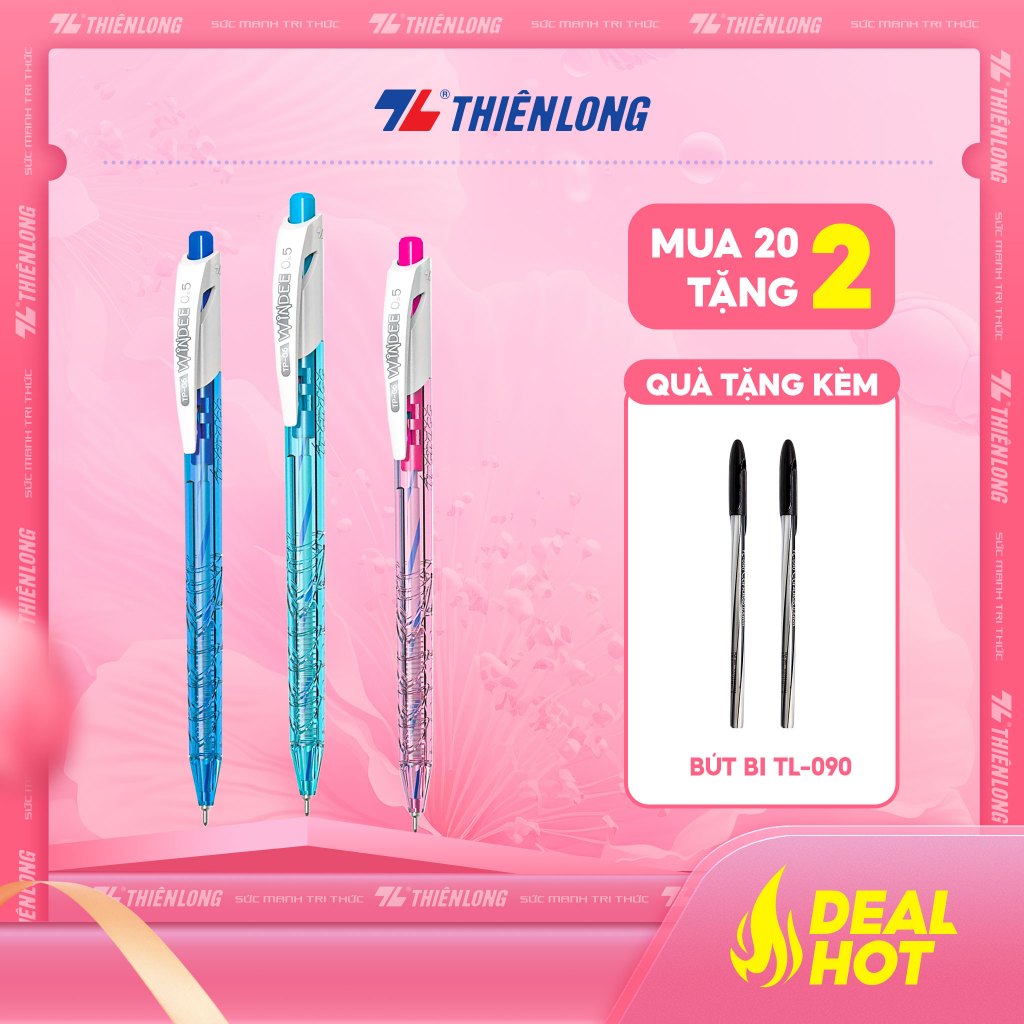 Combo 20 Bút bi Thiên Long TP-06 ngòi 0.5mm mực xanh/đen dạng bấm cò, có vân cầm tay giúp giảm trơn trượt khi viết