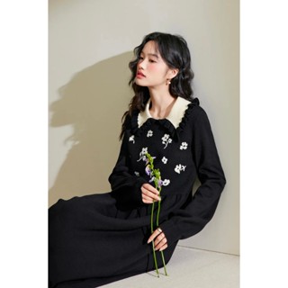   SẴN S  Váy len dáng dài họa tiết hoa hàng xuất Kuose 