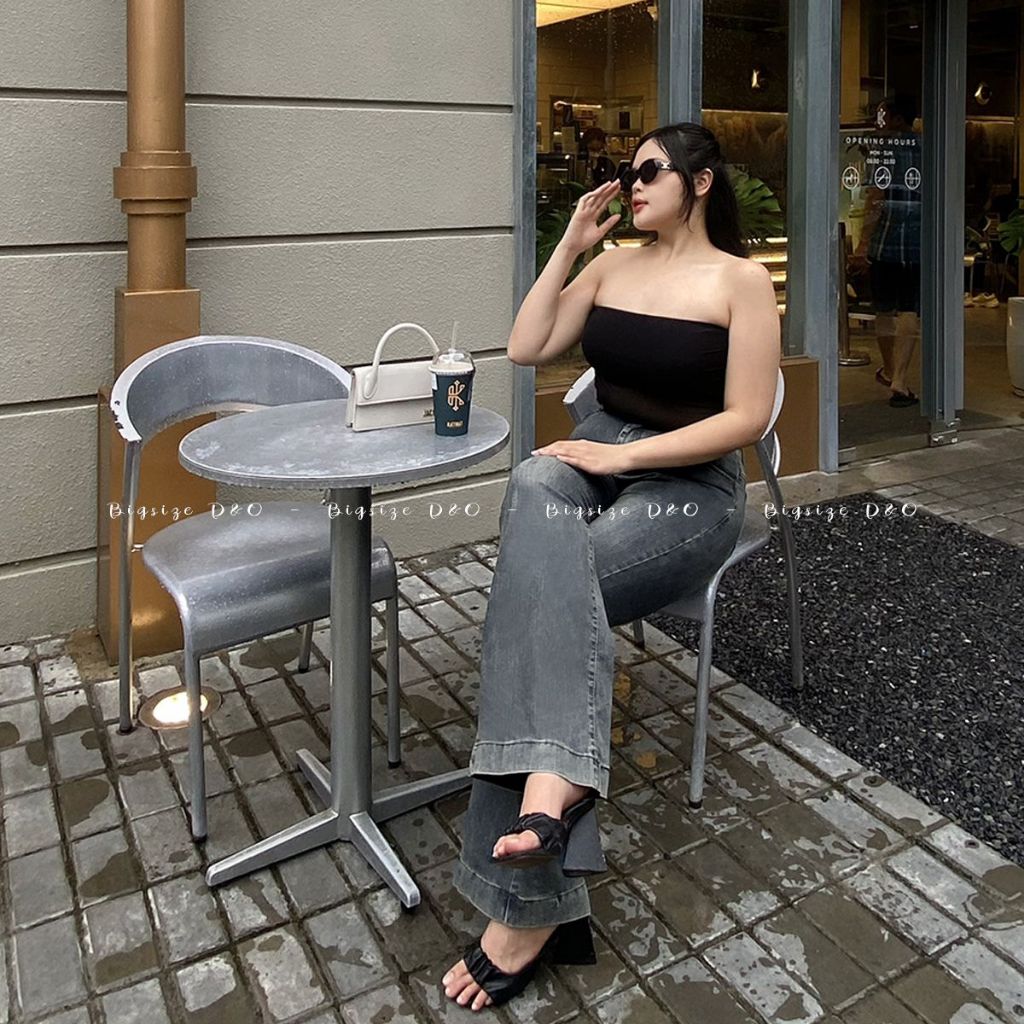 Quần Jean Ống Loe Xanh Rêu 1154, Lai To, Lưng Cao, Co Giãn Mạnh, Dài 103cm