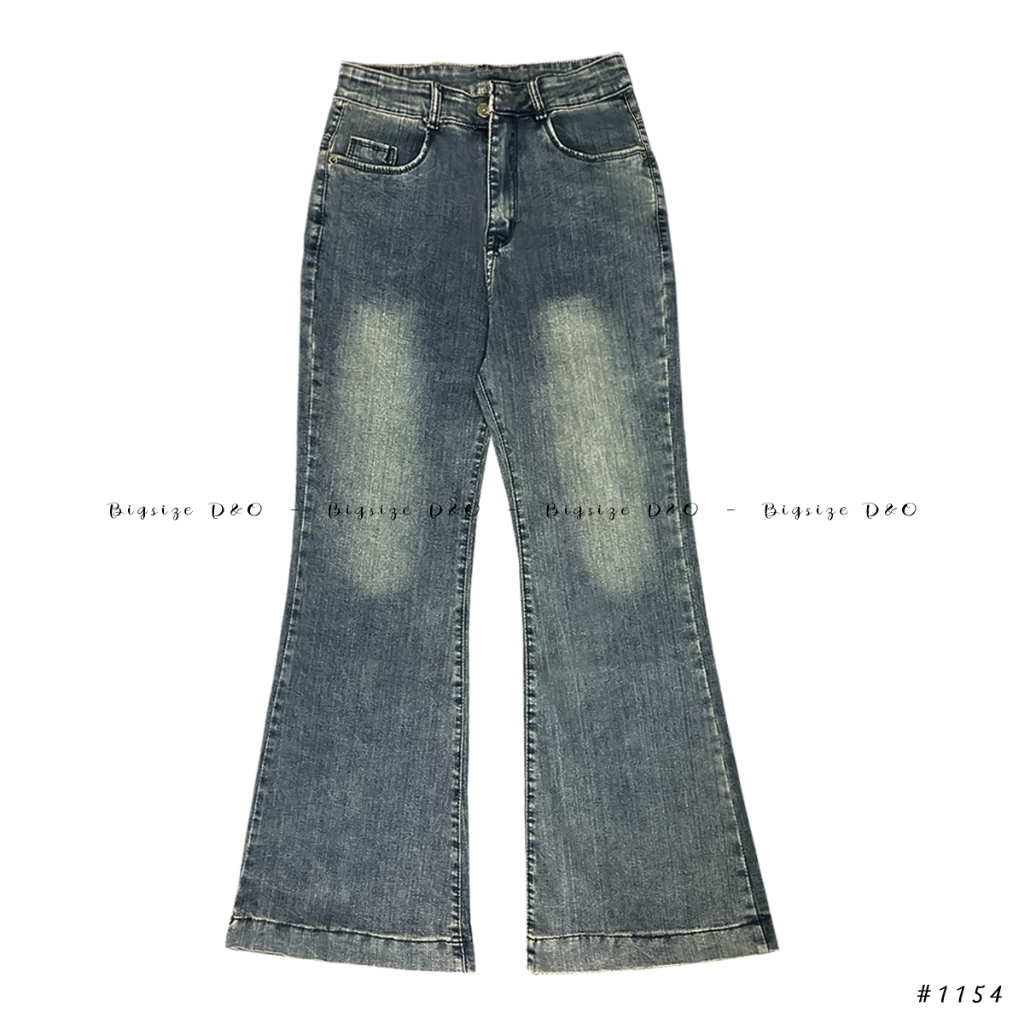 Quần Jean Ống Loe Xanh Rêu 1154, Lai To, Lưng Cao, Co Giãn Mạnh, Dài 103cm