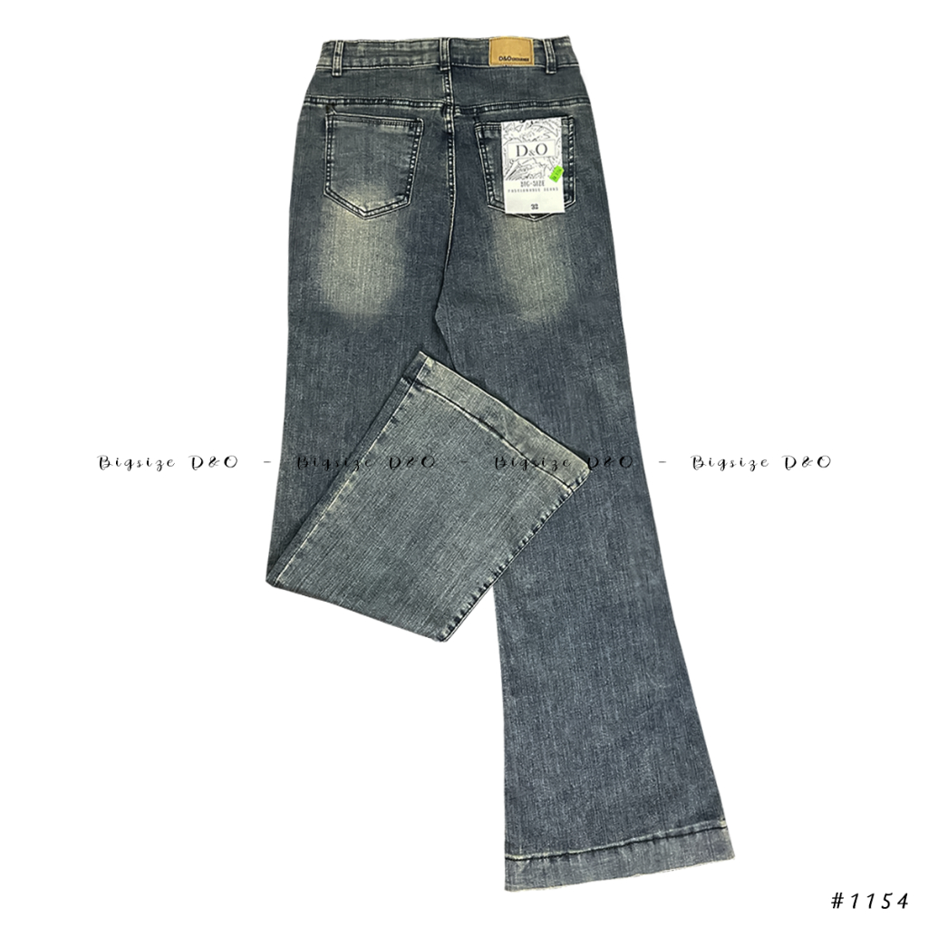 Quần Jean Ống Loe Xanh Rêu 1154, Lai To, Lưng Cao, Co Giãn Mạnh, Dài 103cm