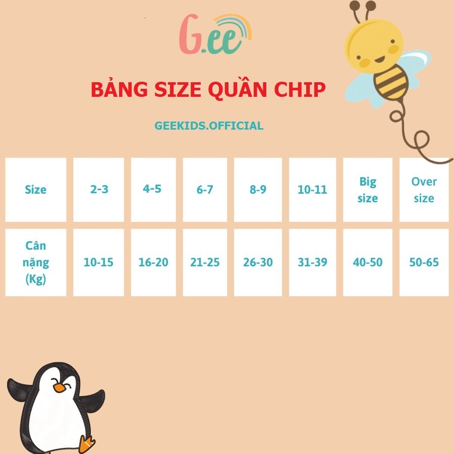 Quần chip cho bé gái Gee Kids, set 3 sịp bé gái sx tại VN, 10-65kg, quần lót sợi tre, sợi sồi mềm mịn, thấm hút, co giãn