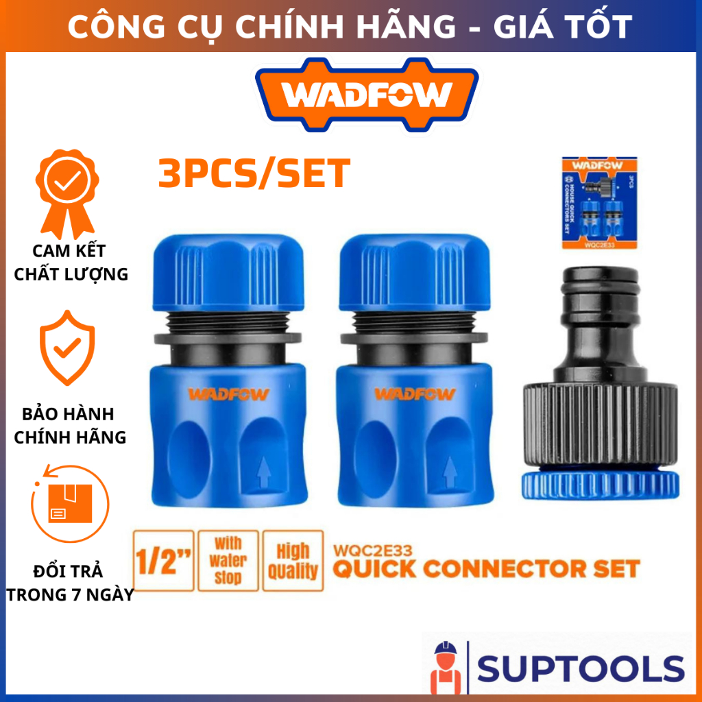 Bộ 3 khớp nối nhanh WADFOW WQC2E33 Bộ đầu nối nhanh xịt rửa, cho ống nước mềm,có nút ngắt nước [Hàng chính hãng]