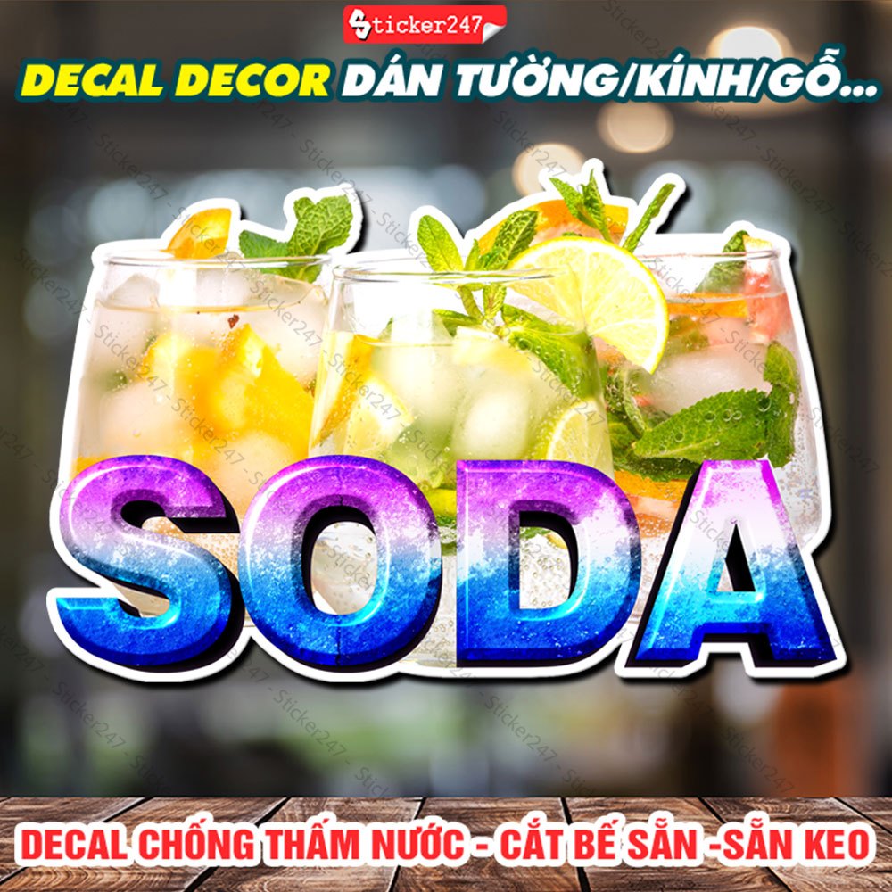Tranh Dán Tường Soda 🌈 Decal Dán Tường Trang Trí Quán Trà Sữa, Cà Phê - Sticker Chống Thấm Nước, Chống Nắng, Cắt Sẵn