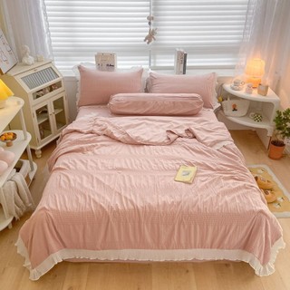 Bộ Chăn Ga Gối 4 chi tiết COTTON ĐŨI hoạt tính ĐƠN SẮC phối Viền Bèo  cách điệu ->Mẫu Mới Nhất