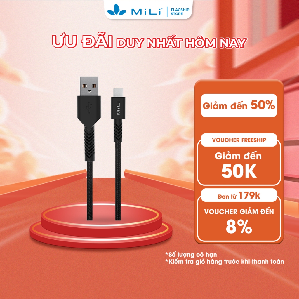 Cáp sạc MiLi HX-L12BK USB-type C 2.0 dài 1.2m siêu bền, an toàn thân thiện - Bảo hành 12 tháng