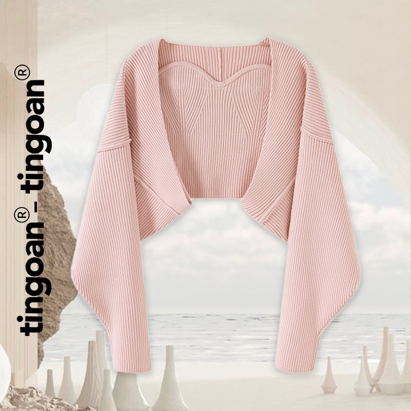 TINGOAN® - Áo len xù cardigan croptop tặng kèm quây len hồng nhạt WAY 2 SEXY SET/PK