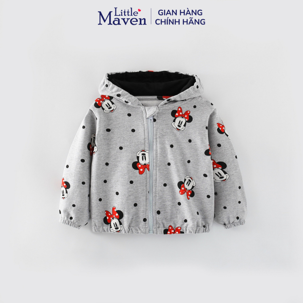 Áo khoác nỉ da cá Malwee xám Minnie mũ nơ cho bé gái 2-7 tuổi MW7137 - Little Maven Chính Hãng