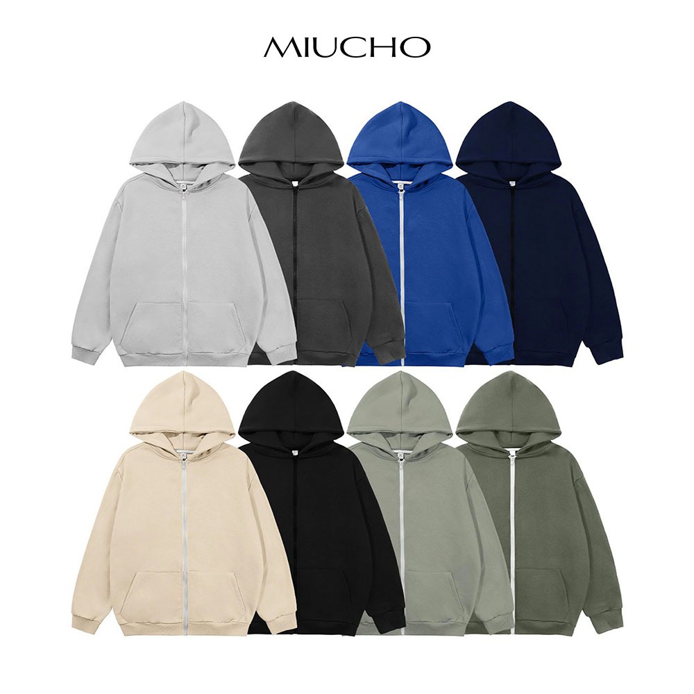 Áo hoodie zip trơn nam form rộng HZT01 Miucho chân cua