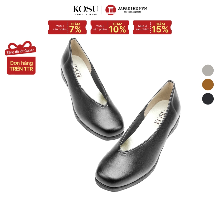 Giày công sở nữ đế xuồng KOSU 2032 cao 3,5cm, giày da nữ chống thấm nước không lo đau mỏi chính hãng Nhật Bản