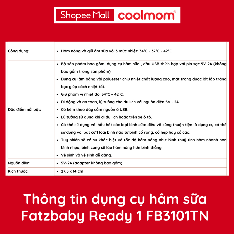 Dụng cụ hâm sữa xách tay Fatzbaby Ready 1 FB3101TN