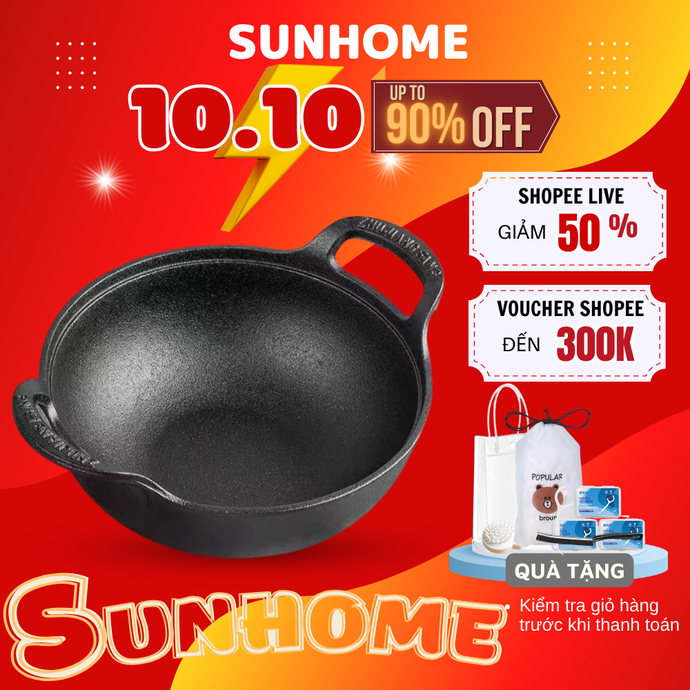 Chảo chống dính sâu lòng, chảo gang chống dính dùng Chiên - Xào - Rán phủ men đá Size 25cm Dung Tích 1.3L kèm nắp gỗ