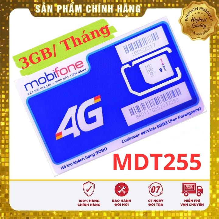 XẢ KHO SIM MOBI TRỌN GÓI 1 NĂM KHÔNG NẠP TIỀN KHÔNG GIỚI HẠN DATA MDT255 CÓ 3G/THÁNG