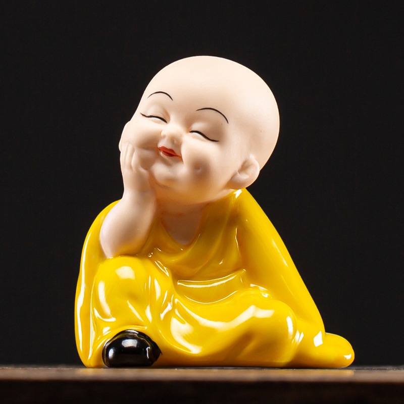 Bộ tượng chú Tiểu Hoan Hỉ Vô Ưu Áo Vàng Gốm cao cấp