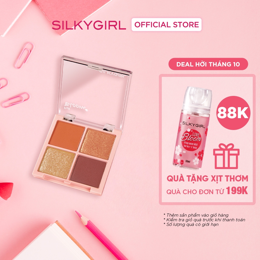 Phấn Mắt SilkyGirl 4 ô Có Nhũ Full BLoom Quad