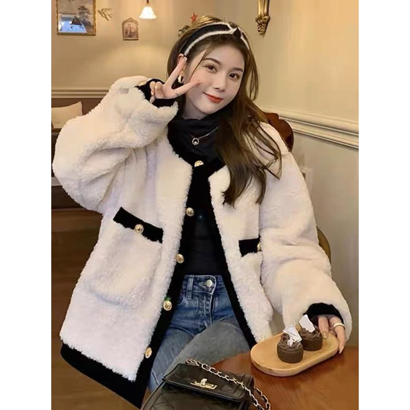 Áo khoác lông cừu trần bông sang trọng khoác ngoài mùa đông dày dặn cao cấp Deliz Studio