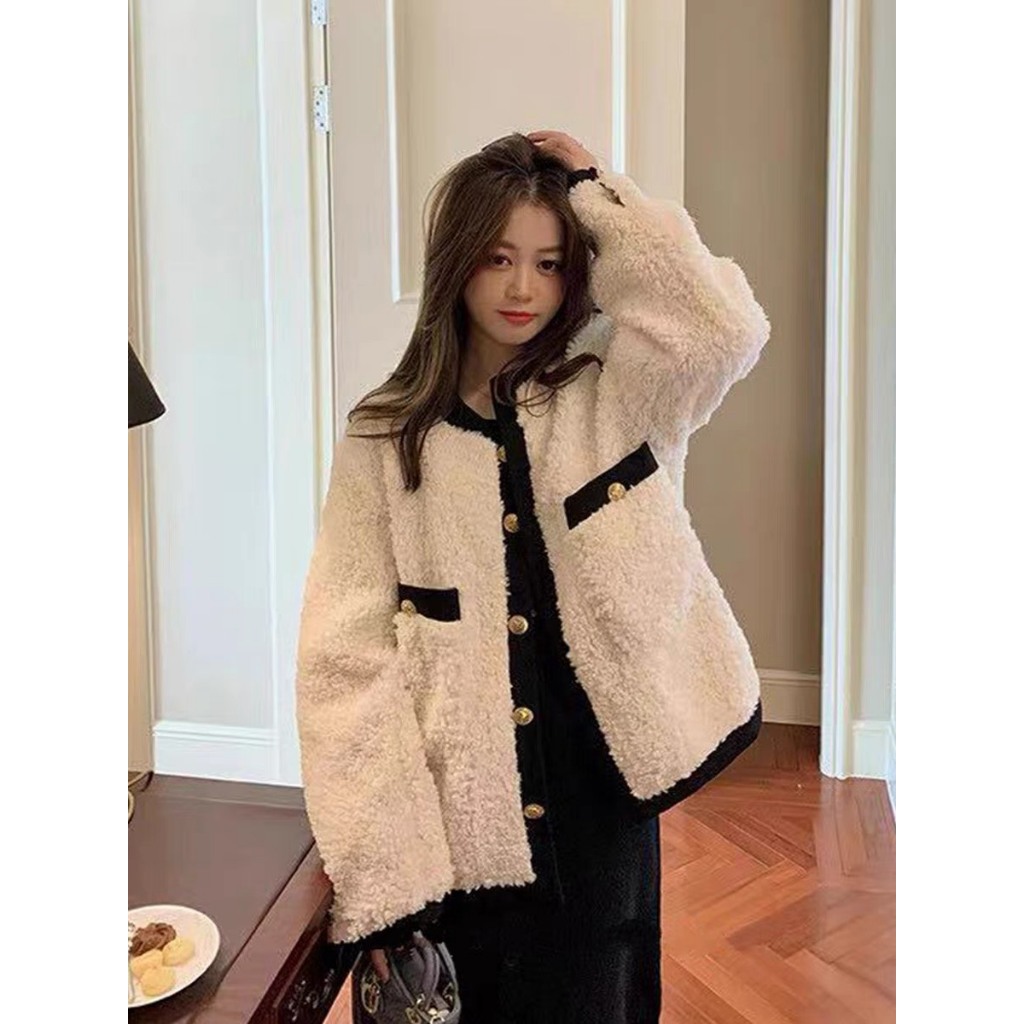 Áo khoác lông cừu trần bông sang trọng khoác ngoài mùa đông dày dặn cao cấp Deliz Studio