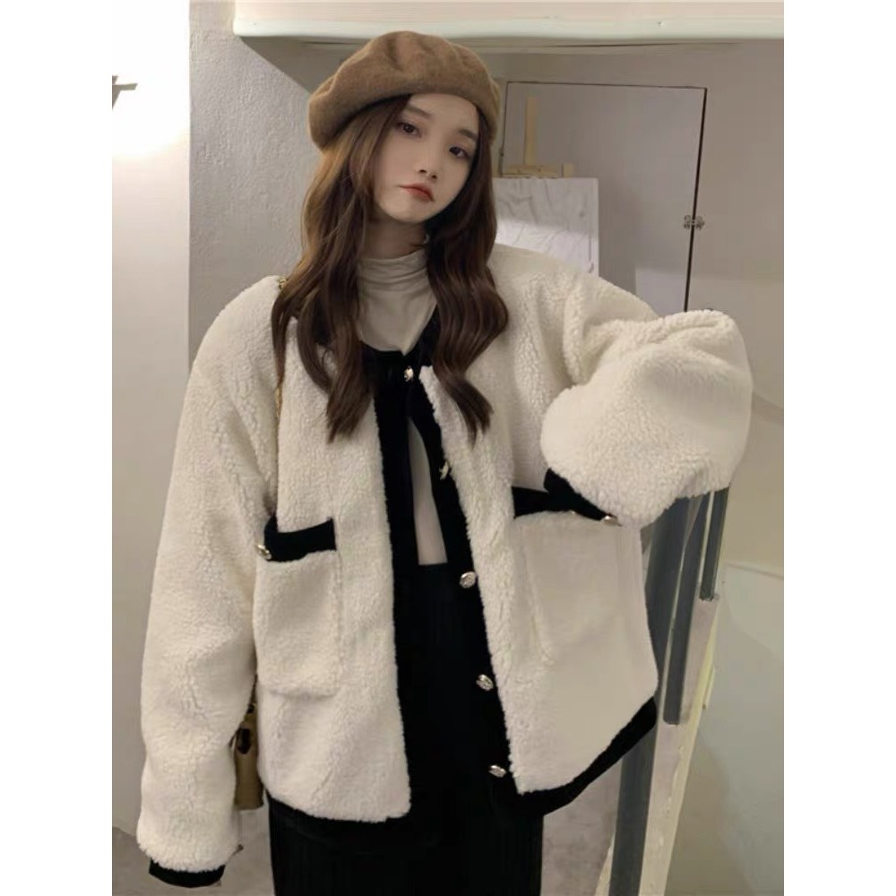 Áo khoác lông cừu trần bông sang trọng khoác ngoài mùa đông dày dặn cao cấp Deliz Studio
