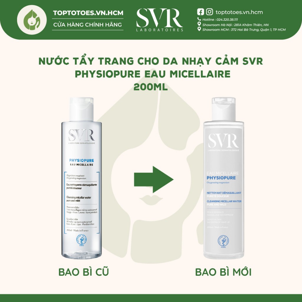 Nước tẩy trang cho da nhạy cảm SVR Physiopure Eau Micellaire 75ml/ 200ml/ 400ml