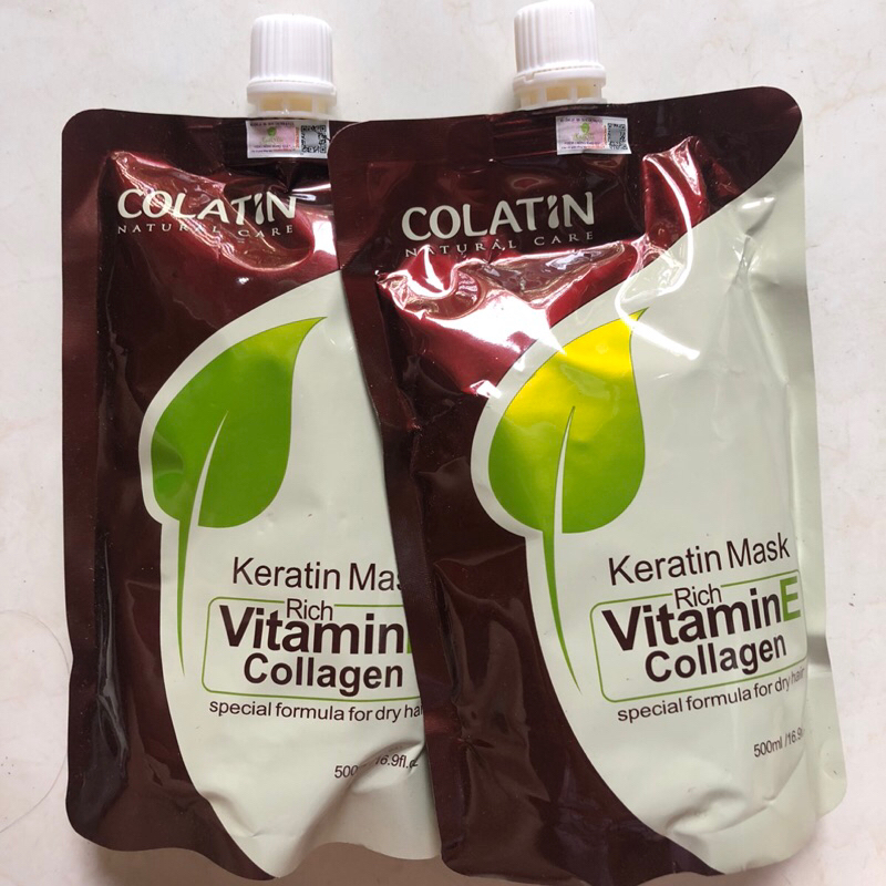 Hấp ủ tóc phục hồi Colatin Keratin Mask Collagen-vitamin E, Siêu mềm mượt túi 500ml