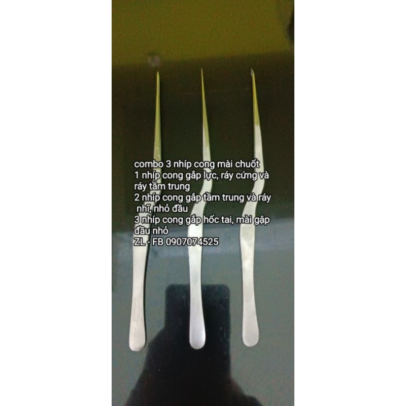 Combo 3 nhíp cong mài chuốt tỷ mỹ