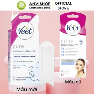 Tẩy lông ria mép, wax lông mặt Veet hộp 20 dải sáp tặng kèm gói dưỡng da -VEET Wax trips ANVISHOP