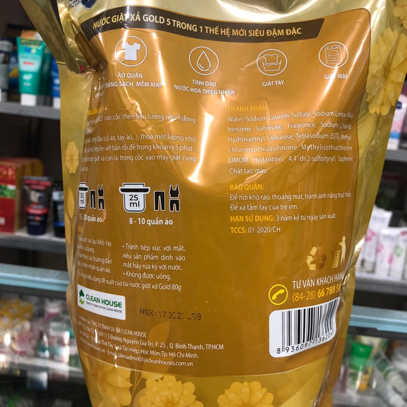Nước Giặt Xả SWAT 5 IN 1 Gold Hương Nước Hoa Thiên Nhiên Túi 2,2kg - Plus khử mùi hôi hiệu quả