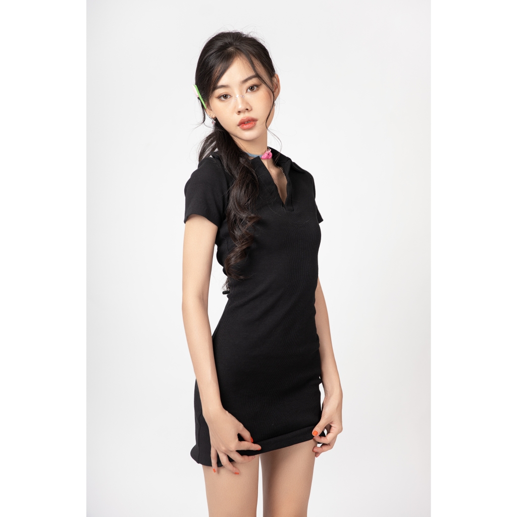 Đầm body thun ôm dáng TOPTIFY tay ngắn cổ Polo khoét lưng co giãn tốt Tropical Bliss Dress DT12