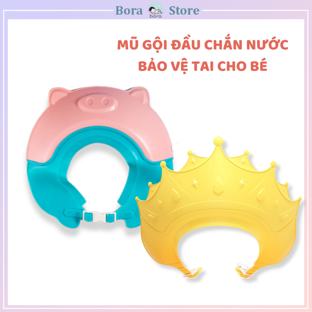 Mũ gội đầu chắn nước bảo vệ tai cho bé 0 - 6 tuổi, có thể điều chỉnh vòng đầu