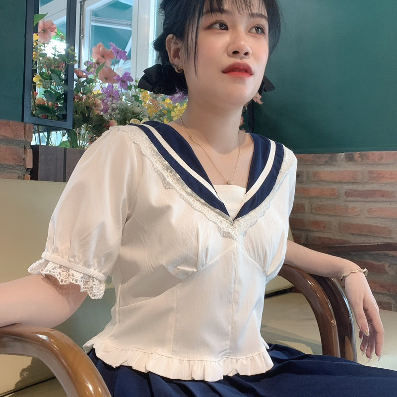 MS169 áo thuỷ thủ nữ phối ren xinh xắn, set đồ học sinh nữ, set đồ nữ hàn quốc