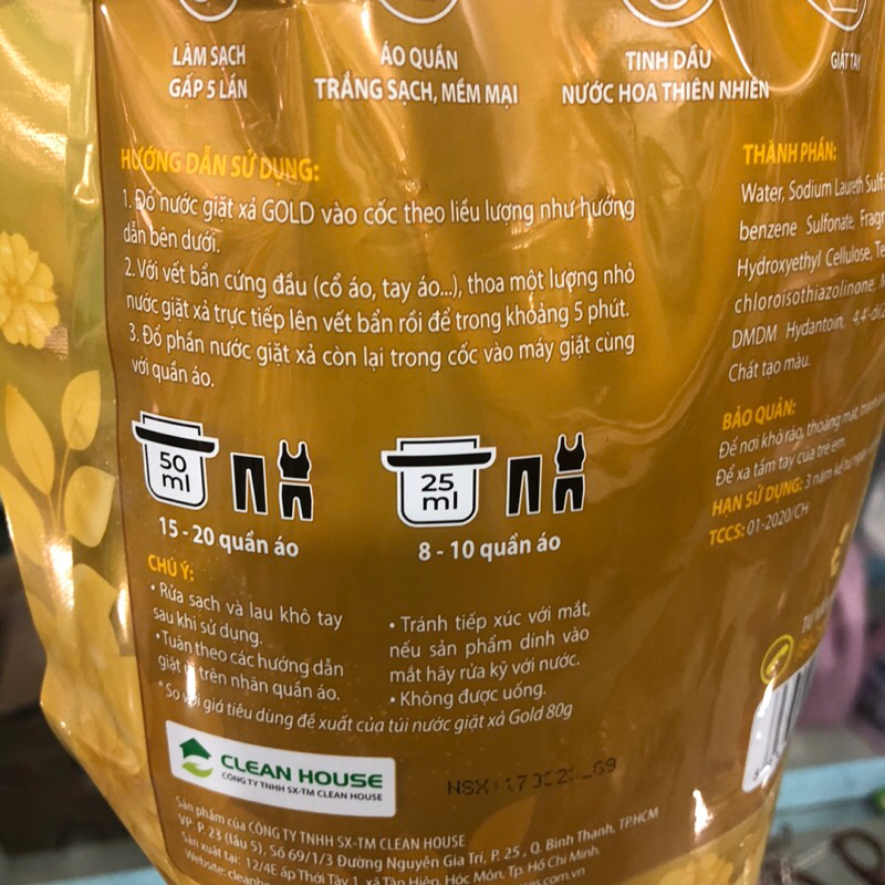 Nước Giặt Xả SWAT 5 IN 1 Gold Hương Nước Hoa Thiên Nhiên Túi 2,2kg - Plus khử mùi hôi hiệu quả