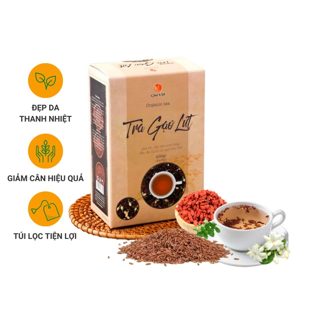 Hộp 600 gam 20 túi Trà Gạo lứt Quê Việt