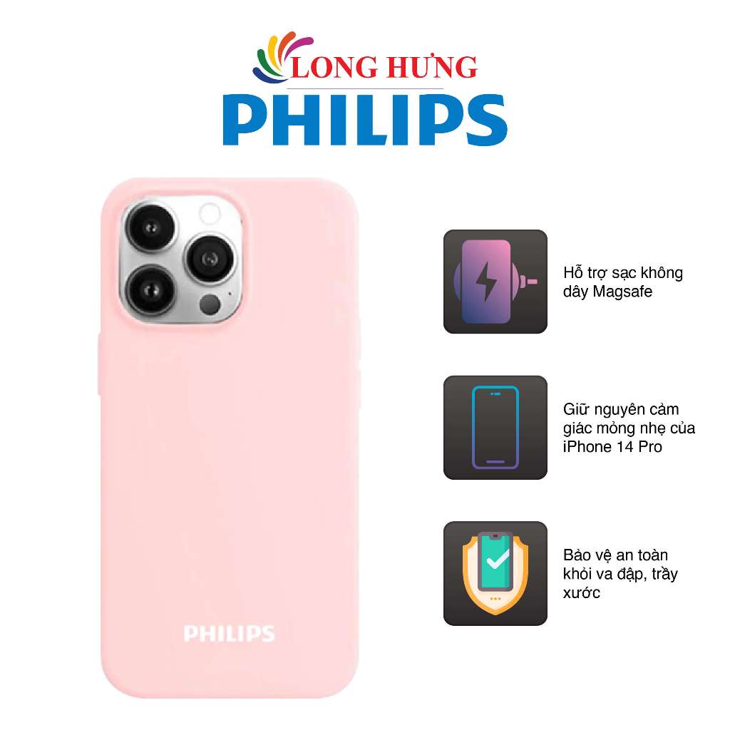 Ốp lưng chống sốc hổ trợ sạc không dây Philips Magnetic Phone Case dành cho iP 14 Pro DLK9714 - Hàng chính hãng
