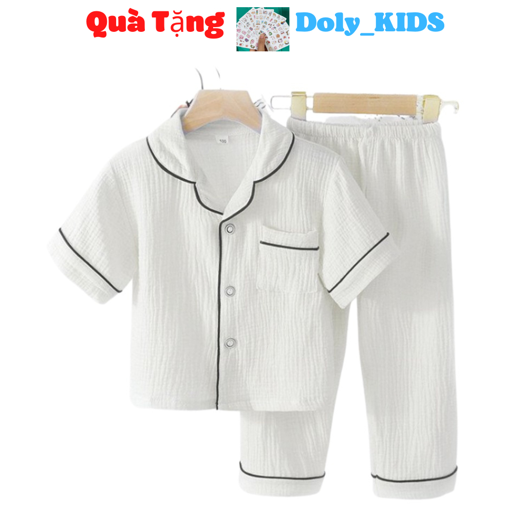 Đồ bộ ngủ cho bé trai bé gái DOLY KIDS, Bộ pijama cho bé chất đũi trơn cộc tay không nhăn cho bé từ 6-28kg
