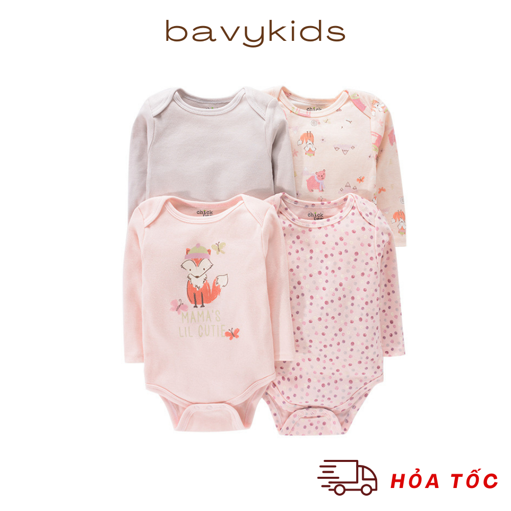 Body chip dài tay cho bé chất cotton mềm mát size từ 3-8kg, bodysuit cho bé BDT07