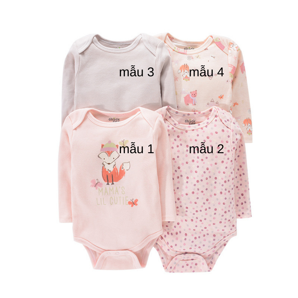 Body chip dài tay cho bé chất cotton mềm mát size từ 3-8kg, bodysuit cho bé BDT07