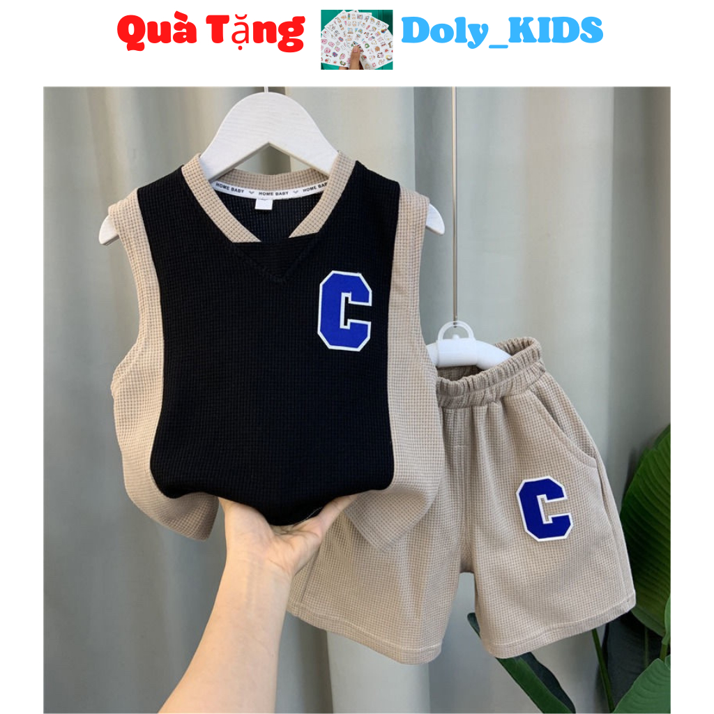 Bộ ba lỗ bé trai, Đồ bộ bé trai Chất Tổ Ong In Chũ C cực đẹp cho bé từ 8-27kg Doly kids