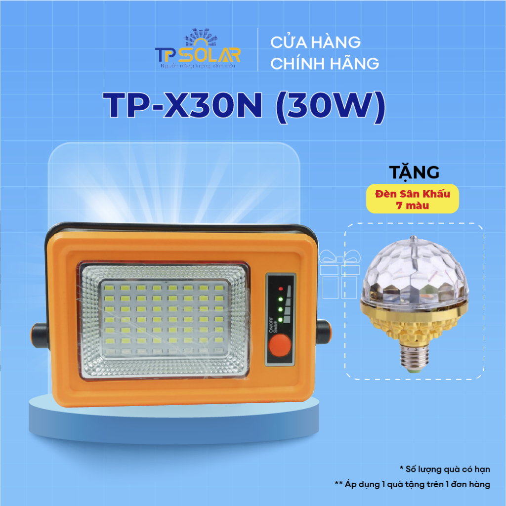 Đèn Pin Năng Lượng Mặt Trời TP Solar TP-X30N Công Suất 30W( Mẫu Mới) Sạc Pin Cho Điện Thoại, Chống Nước