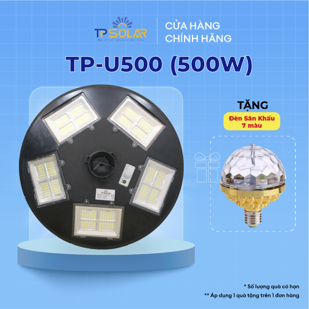 Đèn Sân Vườn Năng Lượng Mặt Trời TP Solar TP-U500 Công Suất 500W Bảo Hành 3 Năm, Cảm Biến Chuyển Động