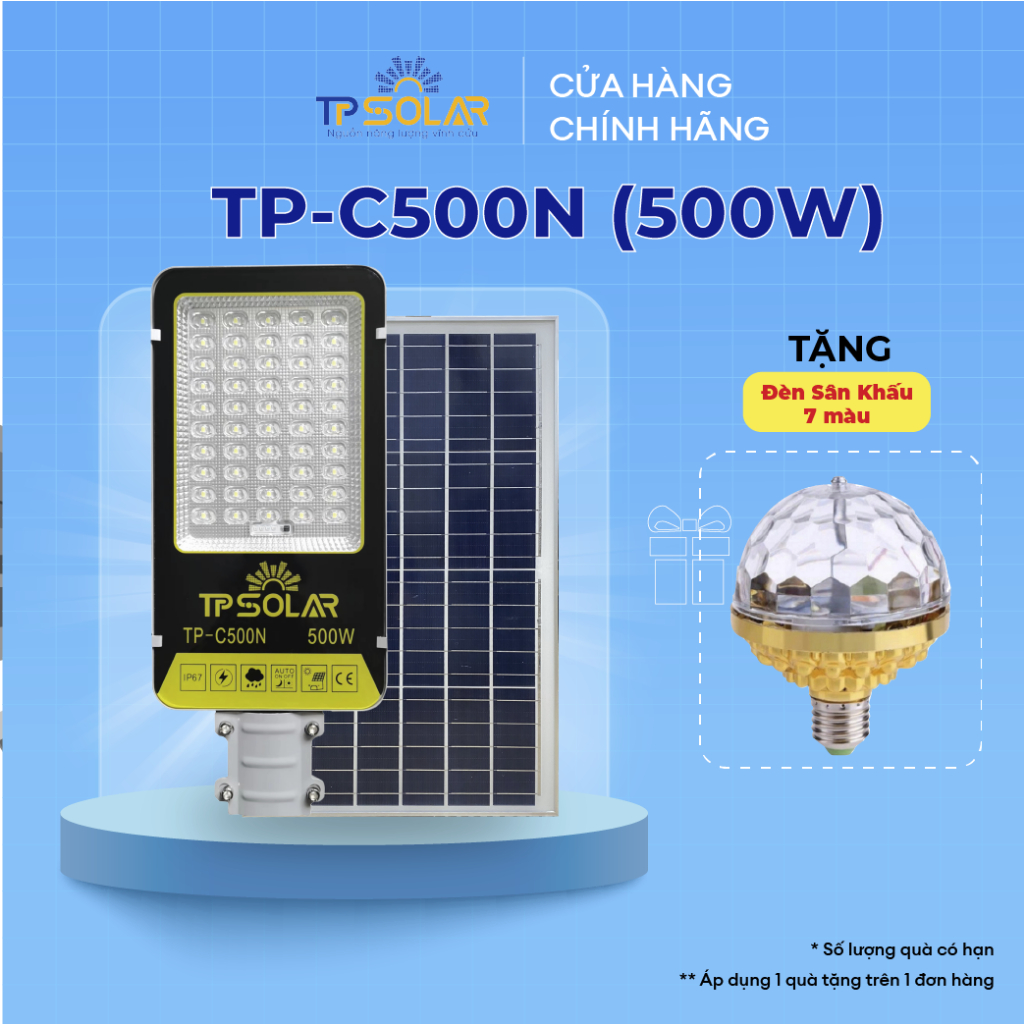 Đèn Bàn Chải Năng Lượng Mặt Trời TP Solar TP-C500N Công Suất 500W Chống Nước IP76, Công Suất Lớn