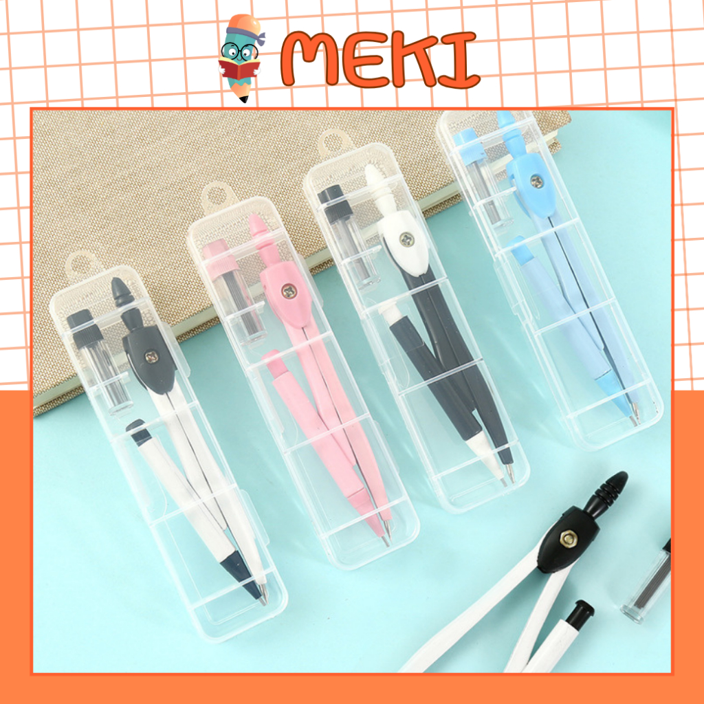 Compa MEKI Nhật Bản Màu Pastel Chất Lượng Cao Vẽ Kỹ Thuật, Bộ Compa Kèm Ngòi Chì MEKI Văn Phòng Phẩm