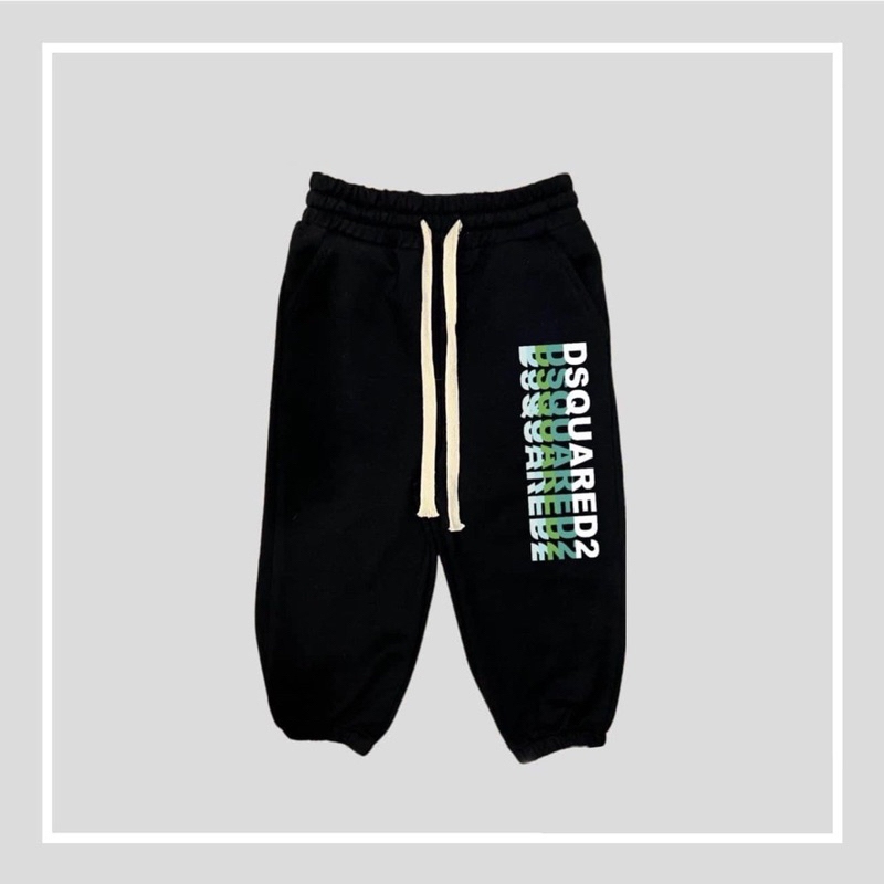 Quần nỉ joger da cá màu đen in hình logo cho bé trai bé gái size từ 12-40 cân