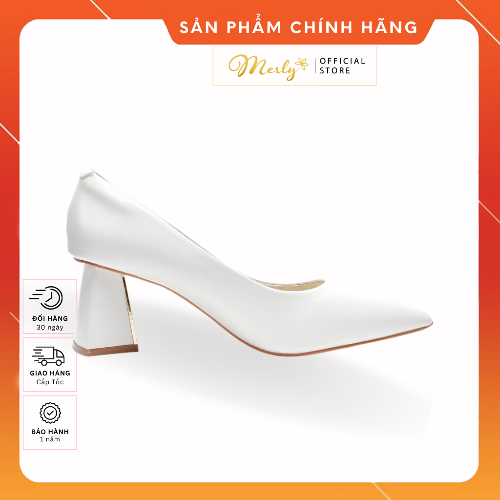 Giày Cao Gót Đế Vuông 6cm Da Microfiber Merly 1484, Giày Công Sở Nữ Êm Chân, Giày Bít Mũi Gót